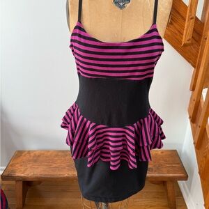 Betsey Johnson Black and Pink Stripe Peplum Dress